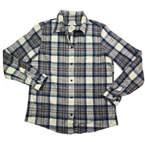 LL Bean Relaxed Fit Long Sleeve Blue Plaid Flannel Shirt, Women's Sz Small Reg